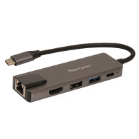 Tecmaster Docking Station 5 en 1, Carcasa Aleación Alumnio, Cable Type-C, Gris/Negro