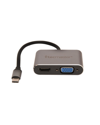 Tecmaster Adaptador Tipo-C 3.1 a VGA + HDMI 4K@60HZ, Carcasa Aluminio, Gris/Negro