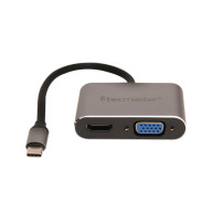 Tecmaster Adaptador Tipo-C 3.1 a VGA + HDMI 4K@60HZ, Carcasa Aluminio, Gris/Negro